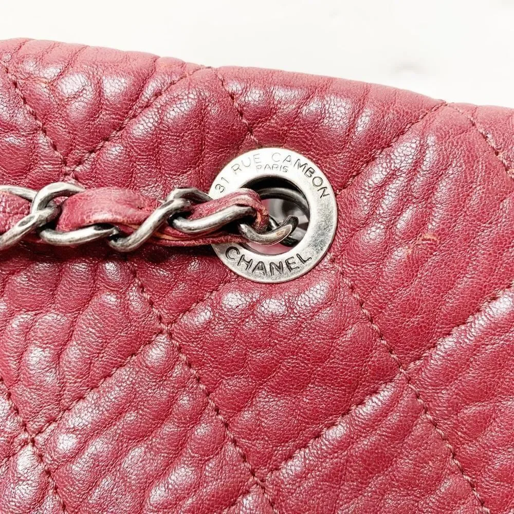 Chanel Large Duo Tote Bag Burgundy Calfskin Ruthenium Gunmetal Hardware Preowned